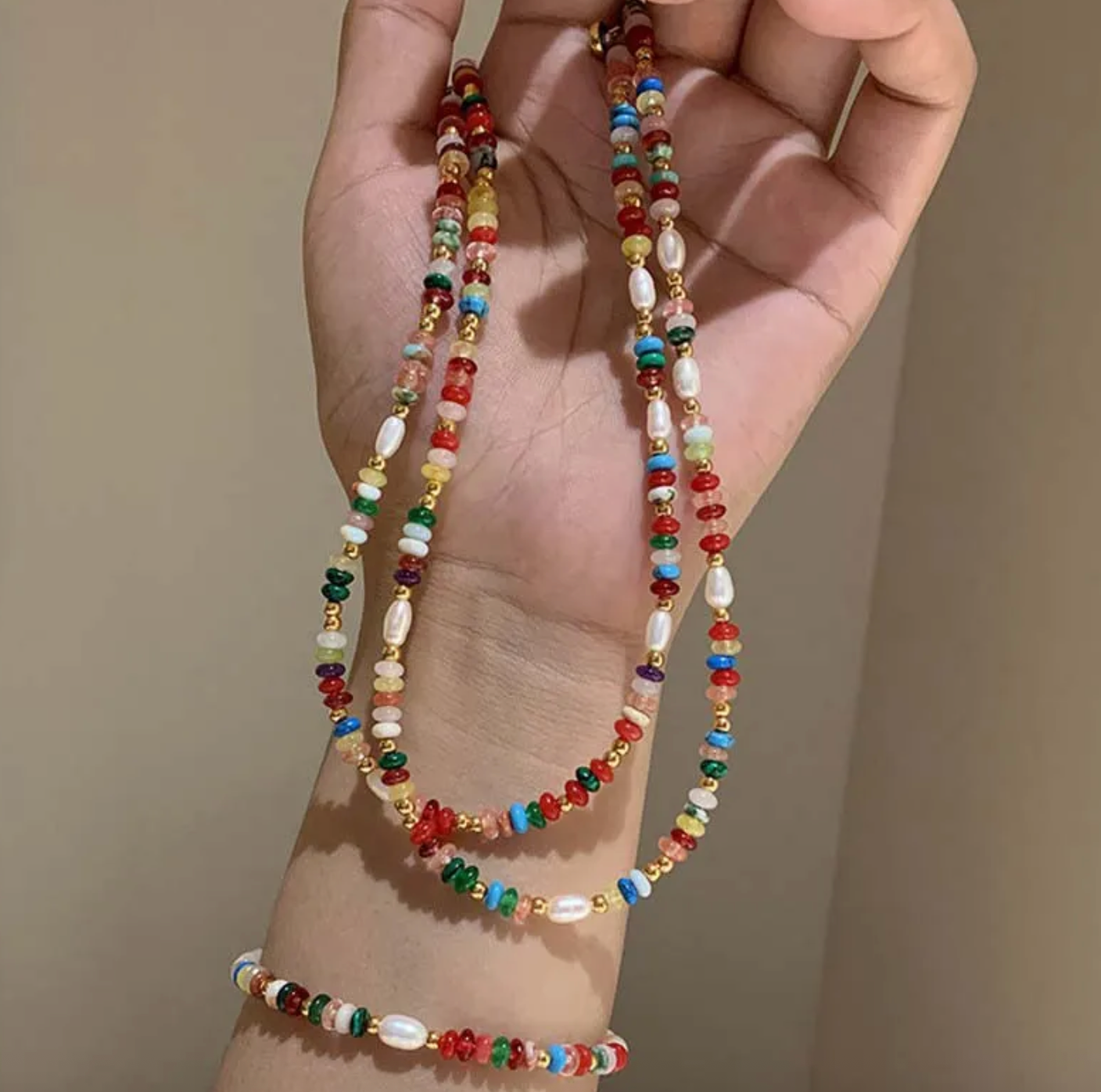 Colorful Beaded Freshwater Pearl Necklace Set
