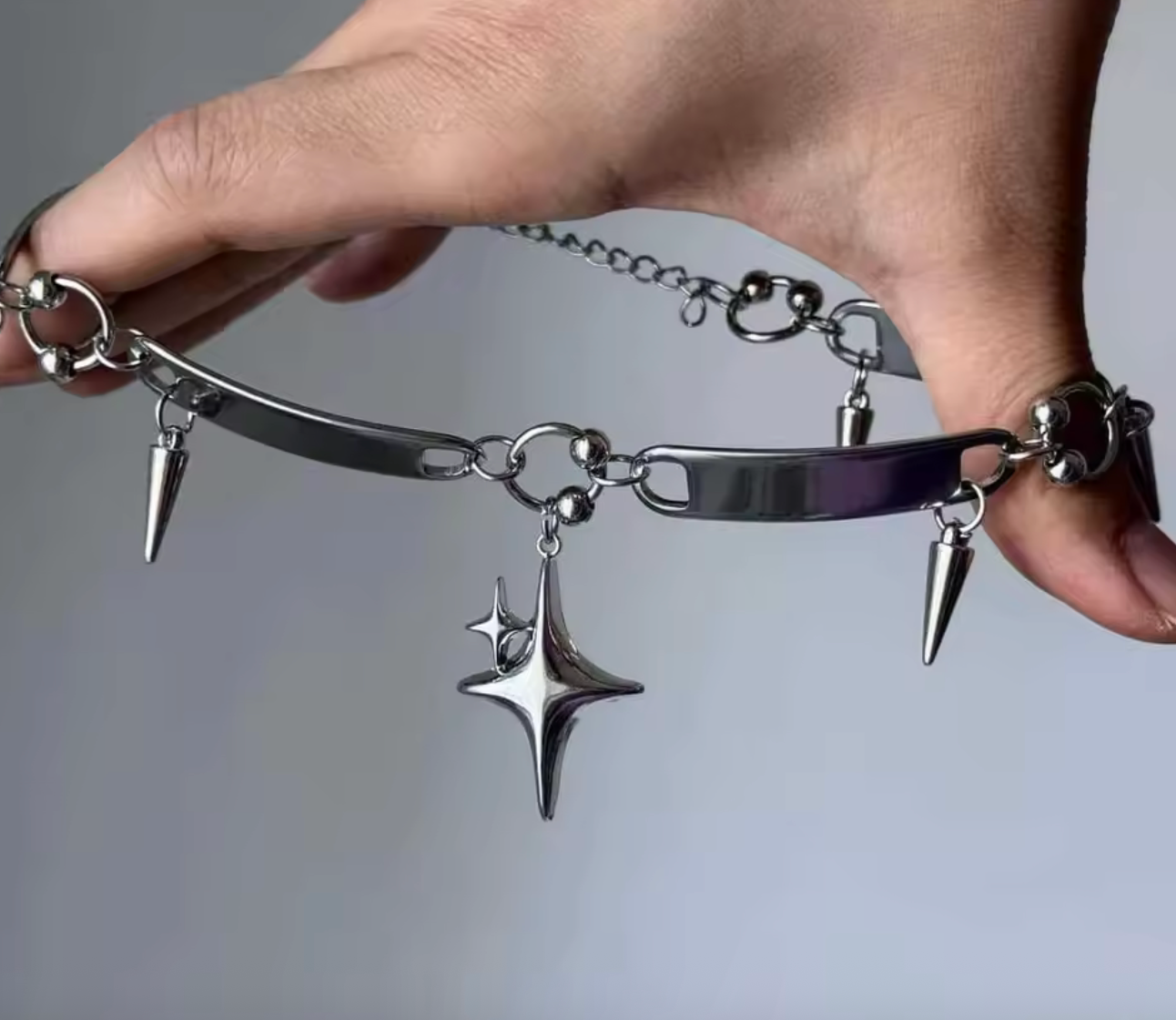Punk Star Rivet Choker Necklace – Y2K Gothic Spike Cross