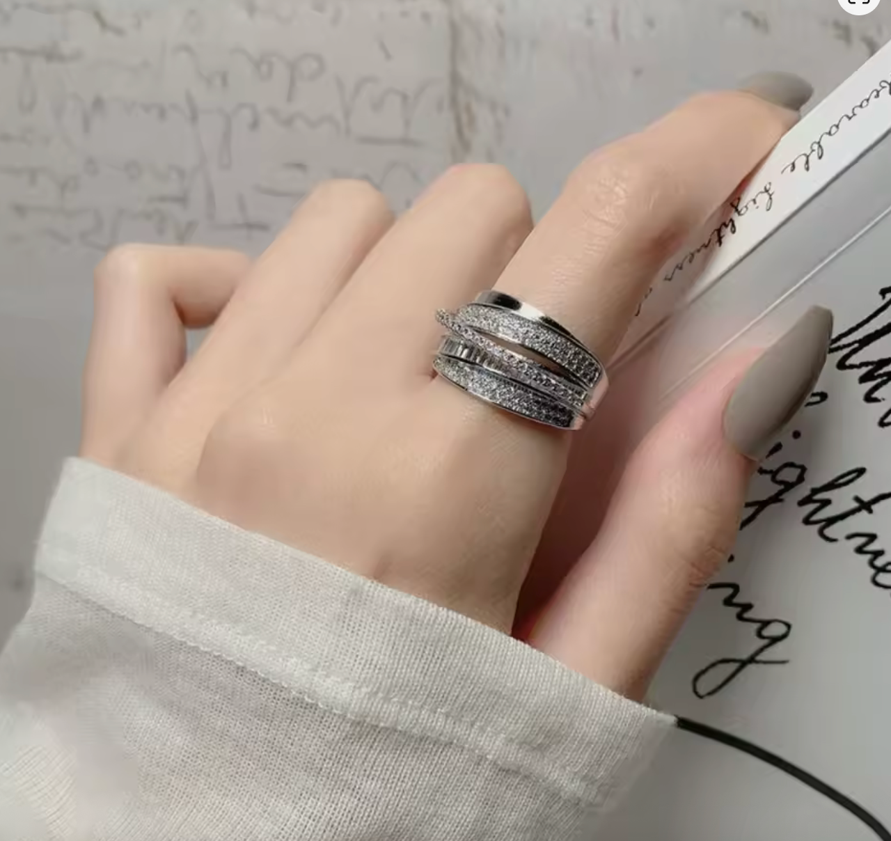 Luxury Geometric Multi-Layer Zircon Ring