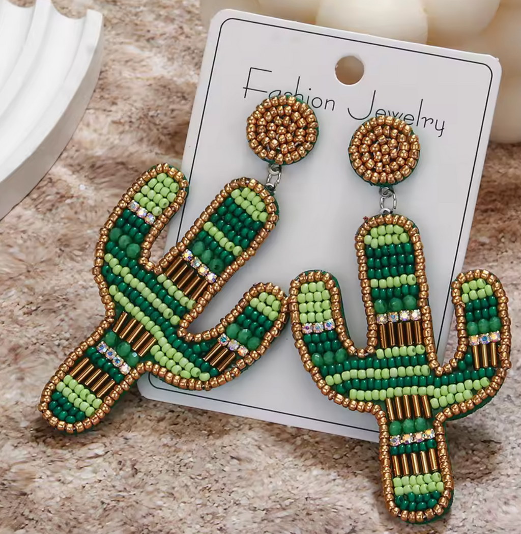 Boho Cactus Beaded Earrings