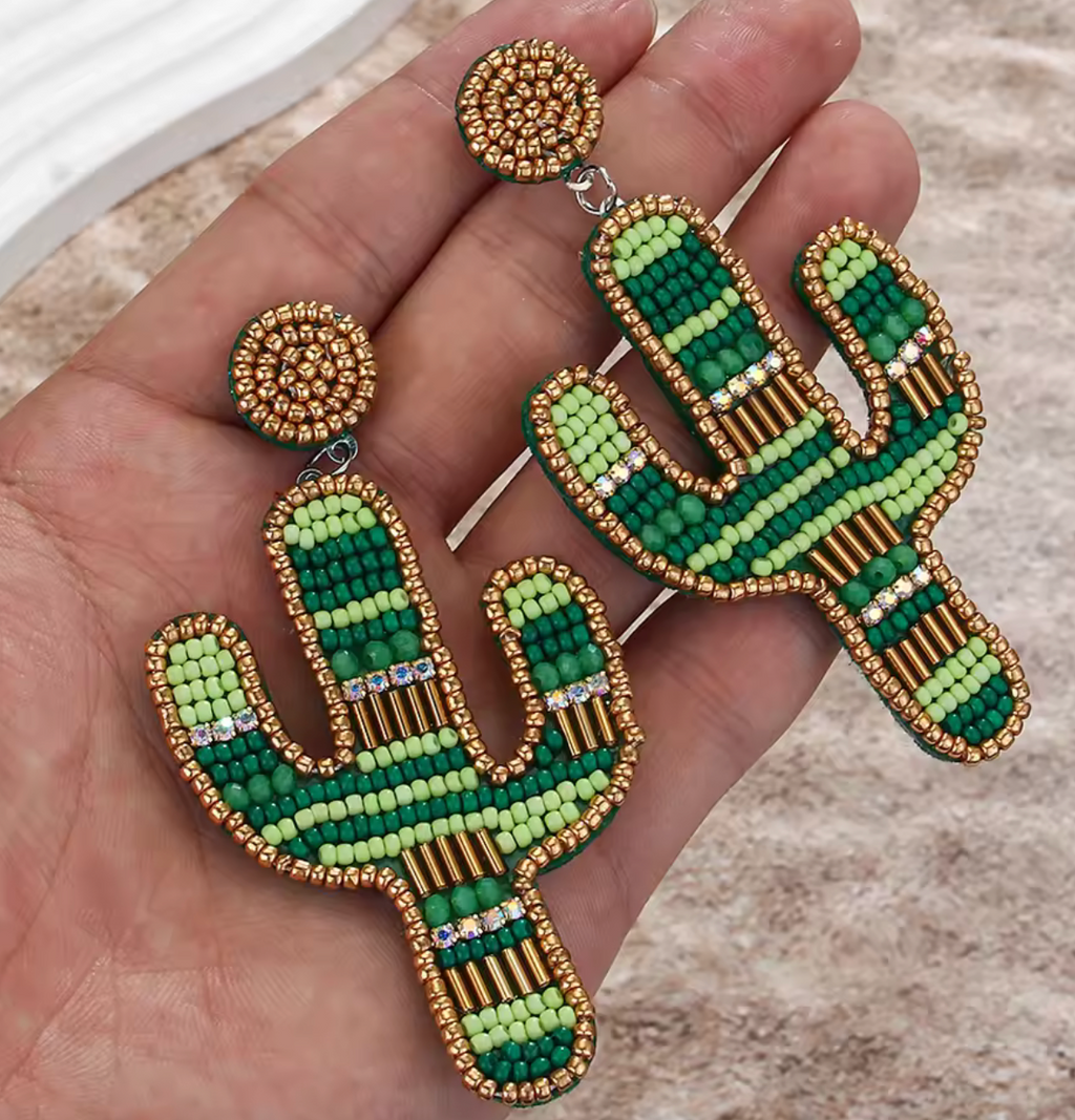 Boho Cactus Beaded Earrings