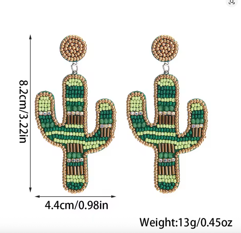 Boho Cactus Beaded Earrings