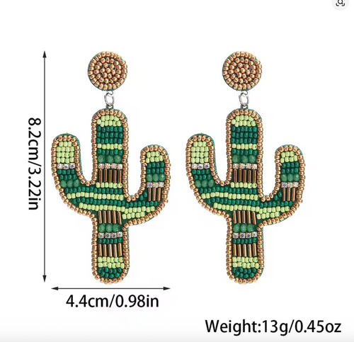 Boho Cactus Beaded Earrings