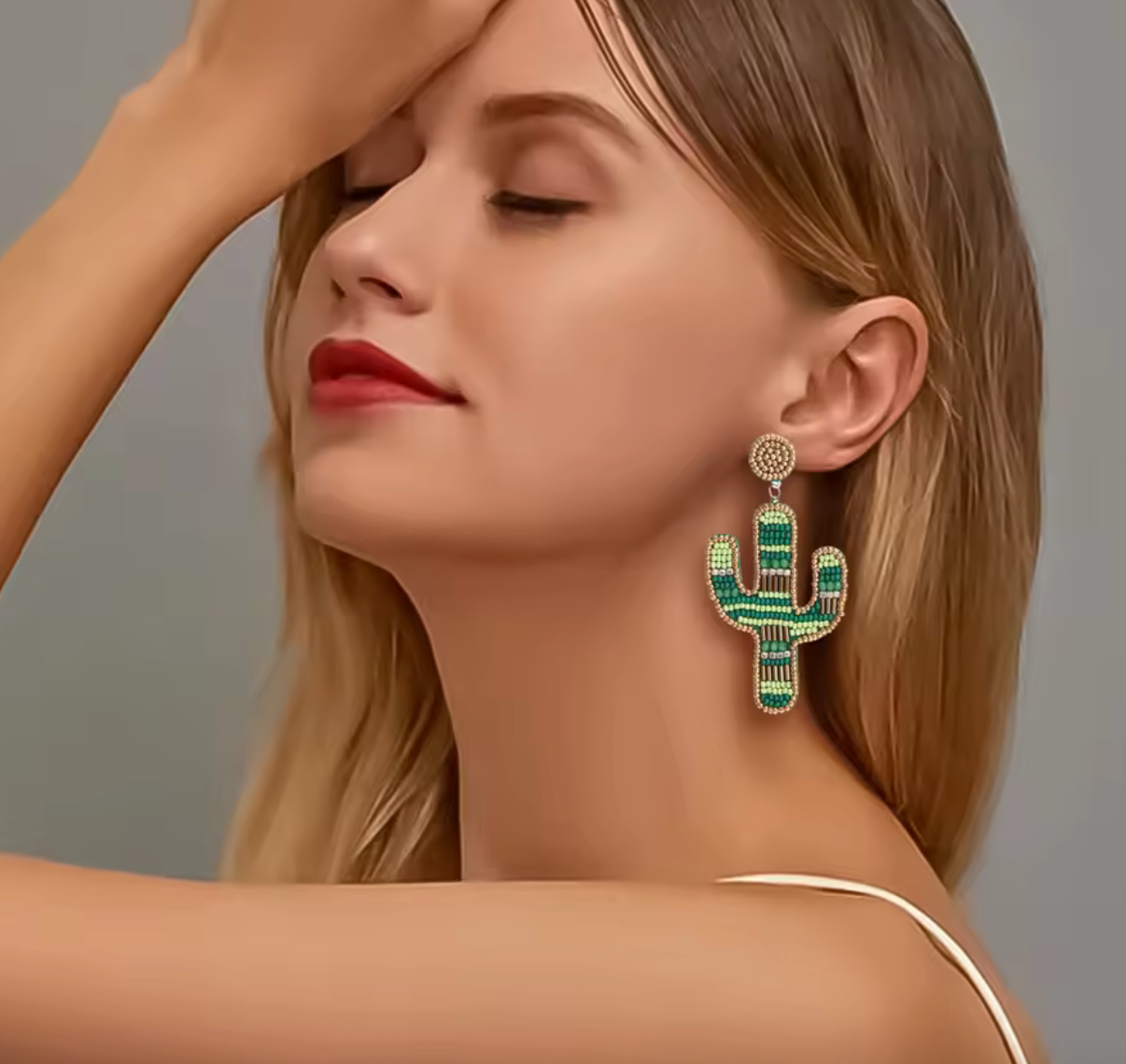 Boho Cactus Beaded Earrings